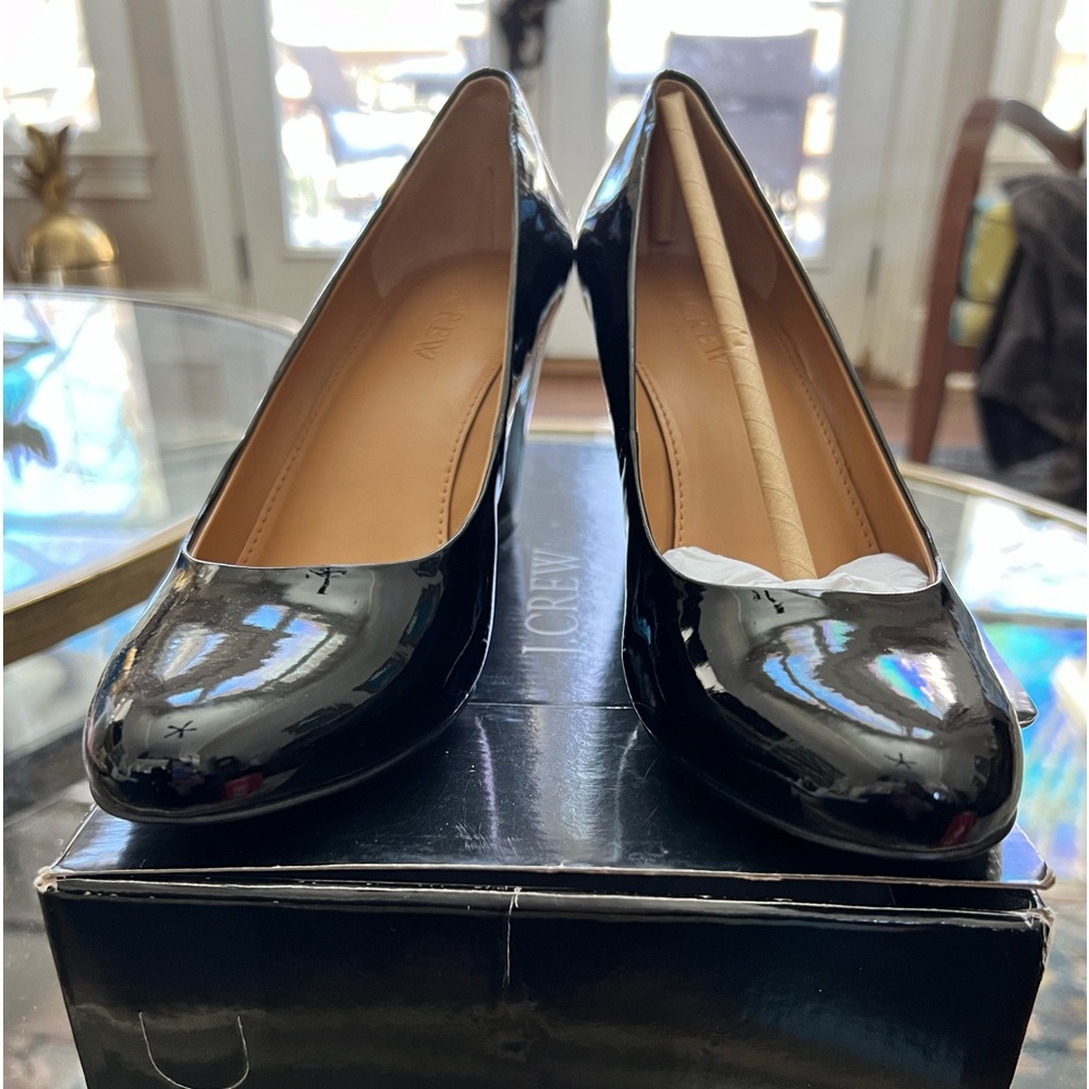 Jcrew Sylvia Patent Wedges, Size 7 1/2, Black